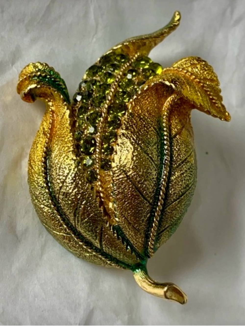Elegant Gold and Green Leaf Brooch